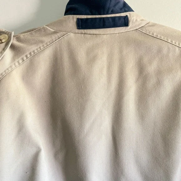 VTG. Geraldo Beige & Navy Double-Breasted Trench Coat Fennel Neck Unisex - Picture 11 of 11